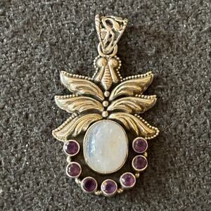 VTG Moonstone Amethyst Sterling Silver Pineapple Pendant Stamped 925